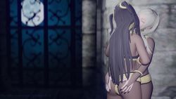 2girls 3d against_wall alternate_costume animated black_hair black_nails bodystocking closed_eyes cosplay dark_mage_(fire_emblem_awakening) emilyblend34 female_robin_(fire_emblem) fire_emblem fire_emblem_awakening grabbing_another&#039;s_ass grey_hair groping highres intelligent_systems kiss multiple_girls nail_polish nintendo tharja_(fire_emblem) tharja_(fire_emblem)_(cosplay) twintails video yuri