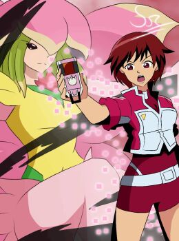 Rule 34 | digimon, digimon (creature), digimon savers, digivice, fairy, flower, fujieda yoshino, highres, lilamon, monster girl, petals, pink eyes, pink hair, plant girl, short hair, srshadow5536
