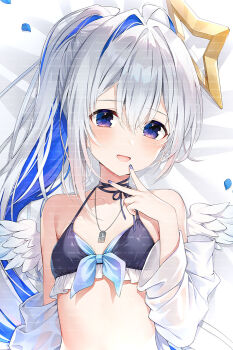 acco_(sh_in) amane_kanata angel_wings commentary_request dakimakura_(medium) dakimakura_(object) halo hololive mini_wings pillow star_halo virtual_youtuber white_wings wings