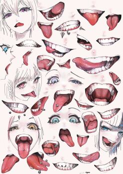 angelbite_(piercing) face_piercing fangs forked_tongue highres labret_piercing lip_piercing long_tongue mayamadesu open_mouth original piercing snakebite_(piercing) teeth tongue tongue_out tongue_piercing