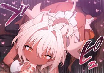 1boy 1girl bar_censor censored commentary_request dark_skin demon_girl demon_tail fellatio hetero highres horns large_variant_set loli oral orange_eyes original paid_reward_available penis robo_mikan short_hair tail variant_set