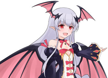 1girl absurdres bat_wings bfdmrp detached_sleeves grey_hair grimms_notes head_wings highres long_hair red_eyes shadow_carmilla_(grimms_notes) simple_background solo source_request vampire white_background wide_sleeves wings