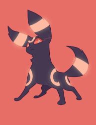 Rule 34 | animal focus, closed mouth, colored sclera, creatures (company), fang, game freak, gen 2 pokemon, kaschy, nintendo, no humans, pokemon, pokemon (creature), red background, red sclera, simple background, slit pupils, solo, standing, umbreon