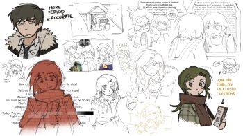 Rule 34 | 1boy, 33 (zawezo), 3girls, asya shubina, binoculars, black hair, cigarette, english text, game cg, green hair, grin, hair down, holding, holding binoculars, holding cigarette, ira grachevskaya, little green men, low ponytail, marina kaplan, mirror, multiple girls, multiple views, nikola tesla, non-web source, nopanamaman, o3o, official art, partially colored, photo inset, ponytail, reading, self-datamine, sketch, smile, smoking, vadim garin, z.a.t.o. // i love the world and everything in it