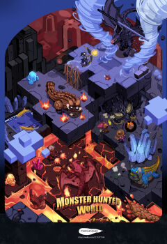 3d absurdres angry armbar battle bazelgeuse bird cat crystal dante_(devil_may_cry) devil_may_cry_(series) dodogama dragon felyne fighting fire fire_river fish frog gajalaka gun highres kushala_daora lava lavasioth legiana_(armor) maoxiaoquan monster monster_hunter:_world monster_hunter_(series) nergigante river teostra tornado uragaan water weapon wind