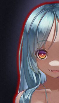 1girl absurdres blue_hair chromatic_aberration collarbone crazy crazy_eyes crazy_grin crazy_smile degtyaryov2952 enri_louvre highres long_hair naraku naraku_1 red_eyes smile upper_body