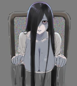 1girl breasts ghost_girl hair_over_one_eye huge_breasts long_hair qopqop static the_ring veins veiny_breasts very_long_hair yamamura_sadako