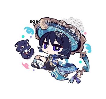 Rule 34 | > <, 1boy, animalization, arm at side, armor, black sandals, black shorts, blue cape, blue gemstone, blue hat, blunt ends, bridal gauntlets, bright pupils, cape, cat, chibi, closed mouth, colored inner hair, eyeliner, eyeshadow, feathers, furisode, gem, genshin impact, gold, grey bridal gauntlets, grey hair, hat, japanese armor, japanese clothes, jingasa, jitome, kimono, kote, kurokote, leg warmers, looking at viewer, makeup, male focus, meadow (morphinecaca), multicolored hair, person and animalization, pom pom (clothes), purple cat, purple eyes, red eyeliner, red eyeshadow, sandals, scaramouche (cat) (genshin impact), scaramouche (genshin impact), short sleeves, shorts, signature, string, sweatdrop, tassel, toeless legwear, twitter username, wanderer (genshin impact), watermark, white leg warmers, white pupils, white sleeves, white trim, wispy bangs, yellow feathers, zouri