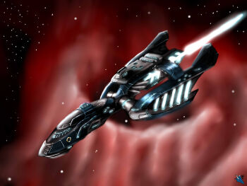 artist_logo cloud cloud_background commentary concept_art english_commentary eve_online flying gallente_federation_(eve_online) glowing highres logo nebula no_humans novafox original outdoors red_background science_fiction space spacecraft star_(sky) starry_sky_background vehicle_focus