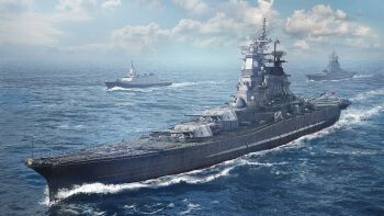 alternate_universe anti-aircraft anti-aircraft_gun blue_sky cannon cloud commentary flag frigate highres imperial_japanese_navy js_mogami_(ffm-1) military military_vehicle no_humans ocean original radar radar_dish real_life ship sky teikencg turret vehicle_focus vertical_launching_system_(vls) warship watercraft waves