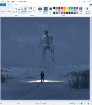 2others art_program_in_frame christian_young commentary creature footprints grass lamp microsoft_paint_(medium) microsoft_paint_(software) mini_person multiple_others night original outdoors painterly scenery screencap size_difference skeleton snow spotlight