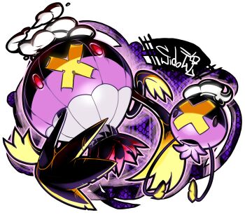 drifblim drifloon evolution evolutionary_line gen_4_pokemon highres nintendo no_humans pokemon pokemon_(creature) sido_(slipknot) signature simple_background white_background