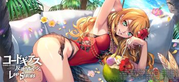1girl ass blonde_hair breasts code_geass code_geass:_lost_stories code_geass:_soubou_no_oz green_eyes hair_ornament highres long_hair medium_breasts oldrin_zevon smile swimsuit