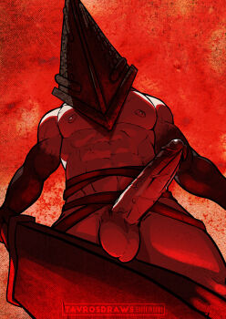 1boy abs bara dirty erection great_knife highres male_focus mask muscular nipples nude pectorals penis pyramid_head scar silent_hill solo sword testicles weapon