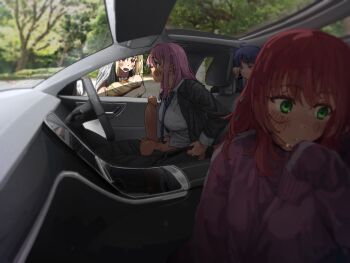 4girls after_fellatio baby black_pants blazer blonde_hair blue_hair bocchi_the_rock! car_interior carrying carrying_baby carrying_person cum cum_in_mouth day erection futanari gotoh_hitori green_eyes highres huge_penis huge_testicles ijichi_nijika jacket kita_ikuyo long_hair long_sleeves multiple_girls open_clothes open_jacket open_mouth pants penis pink_hair red_eyes red_hair shirt sitting sleeves_past_fingers sleeves_past_wrists straysecond testicles uncensored white_shirt yamada_ryo