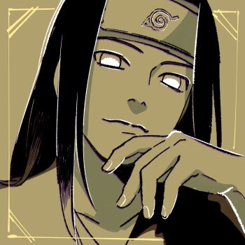 Rule 34 | 1boy, forehead protector, headband, highres, hyuuga neji, konohagakure symbol, light smile, limited palette, long hair, male focus, naruto (series), naruto shippuuden, o hqfu, portrait, solo, white eyes, yellow theme