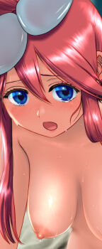 1girl blue_eyes blush breasts hadairo_rainbow highres large_breasts liquid long_hair nintendo nipples nude pokemon pokemon_bw red_hair skyla_(pokemon)