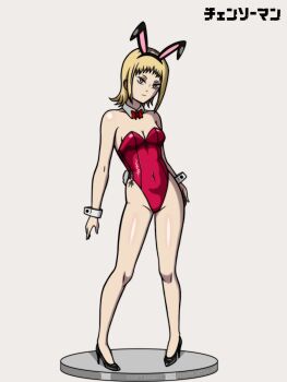 Rule 34 | animal ears, blonde hair, chainsaw man, djangoultra, fake animal ears, high heels, highres, leotard, playboy bunny, rabbit ears, red leotard, sawatari akane (chainsaw man)