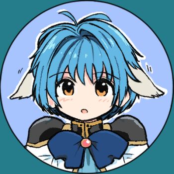 Rule 34 | 1girl, angel wing uniform, blue hair, galaxy angel, kinomoto (nazonoinu), looking at viewer, lowres, mint blancmanche, open mouth, orange eyes, short hair, solo