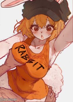 1boy 1girl animal_ears armpits black_hat blonde_hair blush breasts carrot_(one_piece) covered_navel cowgirl_position furry furry_female girl_on_top grabbing_another&#039;s_breast groping hat klopsiak large_breasts one_piece open_mouth rabbit_ears rabbit_girl rabbit_tail red_eyes sex short_hair solo_focus straddling tail twitter_username