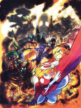 Rule 34 | 3girls, 6+boys, accel, accel (power stone), aiming, ayame (power stone), blonde hair, blue eyes, boat, boots, bottle, breasts, buck teeth, castle, cleavage, cover, cowboy, cowboy hat, dark skin, dinosaur, dress, edward fokker, everyone, explosion, feet, frying pan, galuda, glint, glowing, glowing eyes, gourmand, grin, gunrock, harem outfit, hat, highres, julia whitepearl, knee boots, lightning, mecha, multiple boys, multiple girls, native american, official art, pete (power stone), power stone, power stone 2, puppet, robot, rouge (power stone), silhouette, smile, teeth, wang-tang, watercraft, western, wide-eyed, yasuda akira