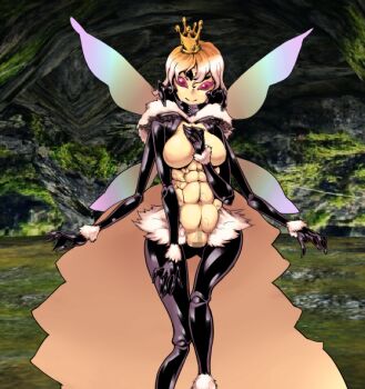 arthropod_girl arthropod_limbs bee bug censored chitin compound_eyes crown extra_arms insect mon-musu_quest! monster_girl mosaic_censoring queen queen_bee_(mon-musu_quest!) wings