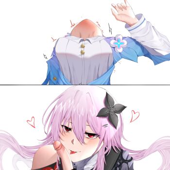 Rule 34 | 2girls, evernight (honkai: star rail), fellatio, futa with female, futanari, highres, honkai: star rail, honkai (series), licking, licking penis, march 7th (honkai: star rail), multiple girls, oral, peawillax, penis, pink hair, red eyes