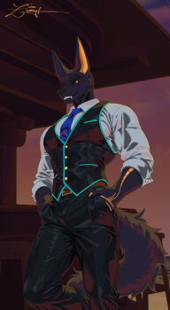 animal_ears anubis_(mythology) deity_of_war egyptian_mythology god_of_war highres jackal jackal_ears jackal_tail mafia yellow_eyes