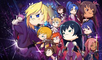 1boy 6+girls :&lt; :3 :o absurdres ahegao aishuu_hebiko akiyama_rinko alternate_costume androgynous avengers:_endgame avengers_(series) blonde_hair blush blush_stickers bodysuit breasts cat chibi clothes_lift crossdressing crossdressing_(mtf) curvy dark-skinned_female dark_skin embarrassed evil_smile felicia_(taimanin_kurenai) full_body glowing glowing_eyes green_eyes hair_ribbon high_ponytail highleg highleg_leotard highres holding holding_sword holding_weapon igawa_asagi igawa_sakura ingrid_(taimanin_asagi) kamimura_maika kneeling leotard lilith-soft long_hair marvel mizuki_yukikaze multiple_girls obo_cat official_alternate_costume official_art official_wallpaper onizaki_kirara parody pointy_ears ponytail pun purple_bodysuit red_eyes ribbon shinganji_kurenai shiny_clothes short_hair siblings sisters skirt skirt_lift smile standing stuffed_animal stuffed_toy sword taimanin_(series) taimanin_asagi taimanin_rpgx taimanin_yukikaze taimanun tears tentacles thong thong_leotard trap twintails two_side_up uehara_shikanosuke v wavy_mouth weapon yatsu_murasaki