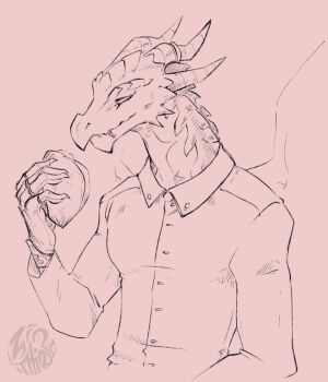 1boy artist_logo claws closed_mouth commentary dislyte dragon_boy dragon_horns dragon_wings english_commentary food furry furry_male holding holding_food horns logo male_focus nyles_(nidhogg)_(dislyte) smile upper_body wings zinthings