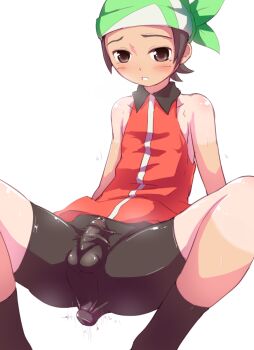 00s 1boy anal anal_object_insertion arm_support bare_arms bare_shoulders bike_shorts blush brendan_(pokemon) bulge collared_shirt cosplay crossdressing crossdressing_(mtf) erection erection_under_clothes legs male_focus male_penetrated may_(pokemon) may_(pokemon)_(cosplay) may_(pokemon_emerald) nintendo object_insertion parted_lips pokemon pokemon_rse rei_oe sex_toy shirt shy simple_background sleeveless sleeveless_shirt solo spread_legs tan tanline vibrator vibrator_bulge vibrator_under_clothes white_background