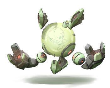 absurdres commentary_request detached_arm drop_shadow floating full_body gen_5_pokemon highres joints korean_commentary martinicandy mechanical_arms mechanization nintendo no_humans open_mouth pokemon pokemon_(creature) reuniclus robot robot_joints solo white_background