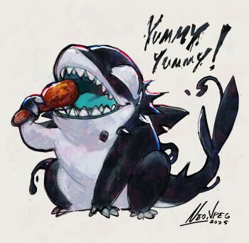 1boy absurdres collar fins fish_tail highres jeff_(marvel) jeff_the_land_shark jeff_the_land_shark_(devouring_duo) long_hair marvel marvel_rivals neo_jpeg open_mouth shark shark_fin shark_tail sharp_teeth smile symbiote tail teeth tongue