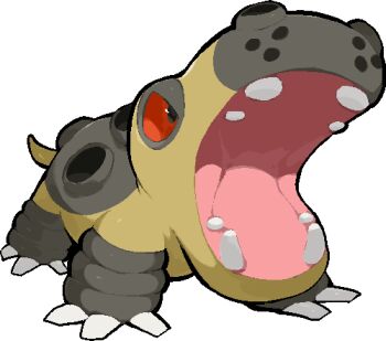 animal animal_focus commentary_request full_body gen_4_pokemon hippopotamus hippowdon hippowdon_(male) kawaanago lowres nintendo no_humans open_mouth pokemon pokemon_(creature) pokemon_focus solo teeth transparent_background