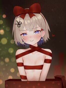 amanogawa_shiina anyormal blonde_hair breasts christmas_tree flat_chest looking_at_viewer phase_connect purple_eyes purple_hair ribbon small_breasts virtual_youtuber