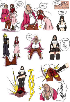 Rule 34 | 2boys, 2girls, aerith gainsborough, ball busting, cloud strife, crotch stomping, don corneo, final fantasy, final fantasy vii, multiple boys, multiple girls, ocigart, squeezing testicles, stomping, testicles, tifa lockhart, x-ray