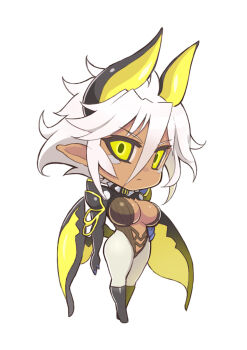 Rule 34 | 1girl, armor, breasts, cleavage, dark-skinned female, dark skin, demon girl, demon horns, demon wings, green eyes, highres, horns, large breasts, ookuma nekosuke, revealing clothes, shinmai maou no testament, short hair, white hair, wings, zest