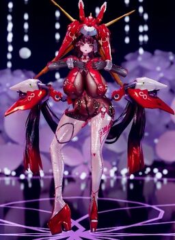 3d black_hair black_pantyhose bodysuit breasts chi_ming_3d game_cg huge_breasts latex non-web_source original pantyhose red_eyes solo