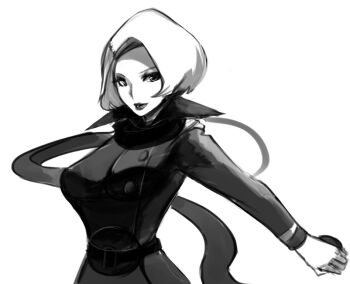 Rule 34 | 10s, 1girl, female focus, greyscale, holding, holding poke ball, monochrome, nintendo, npc trainer, poke ball, pokemon, pokemon bw, scarf, solo, upper body, veteran (pokemon), wizard898