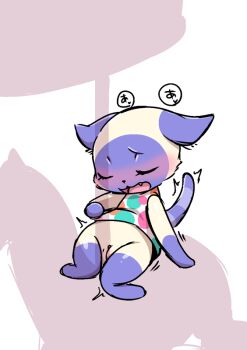 1girl :3 animal_crossing animal_ears arm_support blush bottomless carousel cat_ears cat_tail clitoris closed_eyes fang female_focus female_masturbation full_body furry furry_female heart knees_together_feet_apart masturbation mitzi_(animal_crossing) negoya nintendo nose_blush open_mouth pole pussy shirt silhouette simple_background sleeveless sleeveless_shirt solo speech_bubble spoken_heart tail text_focus translated trembling uncensored white_background