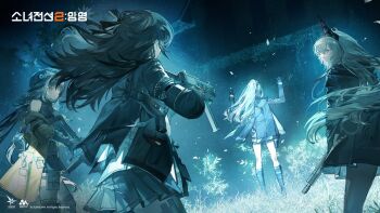 Rule 34 | 4girls, alva (girls' frontline 2), an-94 (girls' frontline), bare shoulders, black dress, black shoes, commentary request, dalanxia, dress, falling petals, game cg, girls' frontline, girls' frontline 2: exilium, grass, gun, holding, holding gun, holding weapon, korean commentary, m4 sopmod ii (girls' frontline), multicolored hair, multiple girls, official art, open mouth, petals, red eyes, ro635 (girls' frontline), robella (girls' frontline 2), shoes, standing, ump45 (girls' frontline), weapon