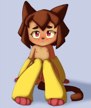 1girl :3 animal_ears ass breasts brown_eyes cat_ears cat_girl cat_tail character_request chisanakei cleft_of_venus dress female_focus furry furry_female loli looking_at_viewer medium_dress nipples pink_eyes pussy shadow simple_background sitting small_breasts solo tail