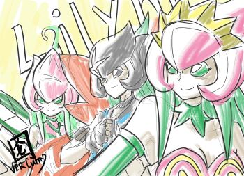 Rule 34 | 3girls, bancholilimon, digimon, fairy, flower, highres, lilimon, lilimon x-antibody, monster girl, multiple girls, petals, plant, plant girl, scar