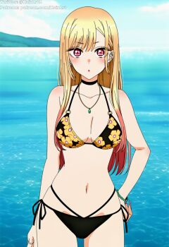 1girl artist_name bad_source bikini highres kairart kitagawa_marin official_art patreon_username sono_bisque_doll_wa_koi_wo_suru standing swimsuit third-party_edit