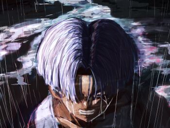 Rule 34 | 1boy, absurdres, commentary request, dragon ball, dragonball z, highres, male focus, outdoors, pato007711, purple hair, rain, solo, tears, trunks (dragon ball), trunks (future) (dragon ball), water drop, wet, wet clothes, wet hair