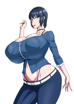 1girl black_hair blue_eyes breasts fatal_frame fatal_frame_iii:_the_tormented huge_breasts kurosawa_rei ml short_hair solo