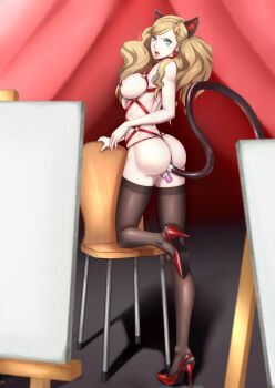 10s 1girl absurdres anal anal_beads anal_object_insertion anal_tail animal_ears aqua_eyes ass bdsm blonde_hair blush bondage_harness breasts butt_plug cat_ears cat_tail chariotlee dildo dildo_harness double_penetration easel fake_animal_ears fake_tail female_focus hair_ornament hairclip harness high_heels highres large_breasts long_hair looking_at_viewer multiple_penetration nipple_piercing nipple_rings nipples object_insertion open_mouth painting persona persona_5 piercing puffy_nipples pussy sex_toy solo standing tail takamaki_anne thighhighs uncensored vaginal vaginal_object_insertion