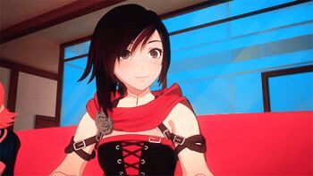 1girl 3d animated animated_gif blush grey_eyes hood lolita_fashion nora_valkyrie ruby_rose rwby short_hair smile