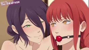 Rule 34 | 1boy, 2girls, animated, audible speech, ball gag, black hair, braid, braided ponytail, breasts, chainsaw man, commentary, completely nude, denji (chainsaw man), english commentary, ffm threesome, gag, gagged, green eyes, group sex, hair bun, hetero, highres, holding, holding leash, imnotsassy, indoors, large breasts, leash, long hair, makima (chainsaw man), medium hair, multiple girls, navel, nipples, nude, paid reward available, paywall cliffhanger, penis, pull cord, red hair, reze (chainsaw man), ruby red (voice actor), sex, sound, tagme, threesome, uncensored, vaginal, video, yellow eyes