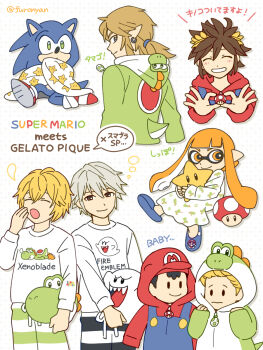 1girl blonde_hair blush boo_(mario) brown_hair dress furono_(fuloru) furry gelato_pique ghost highres inkling_girl inkling_player_character kid_icarus link lucas_(mother_3) male_robin_(fire_emblem) mario mario_(series) mother_(series) mother_2 mother_3 mushroom ness_(mother_2) nintendo pajamas pit_(kid_icarus) shulk_(xenoblade) sonic_(series) sonic_the_hedgehog star_(sky) super_mushroom super_smash_bros. the_legend_of_zelda the_legend_of_zelda:_breath_of_the_wild xenoblade_chronicles_(series) xenoblade_chronicles_1 yoshi